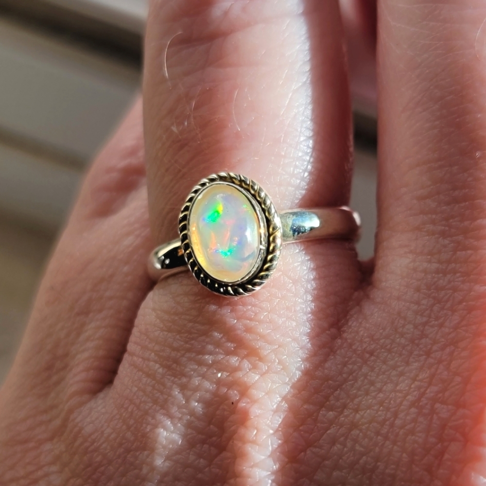 Fire Opal Sterling Silver Ring Size 6 - Picture 1 of 8